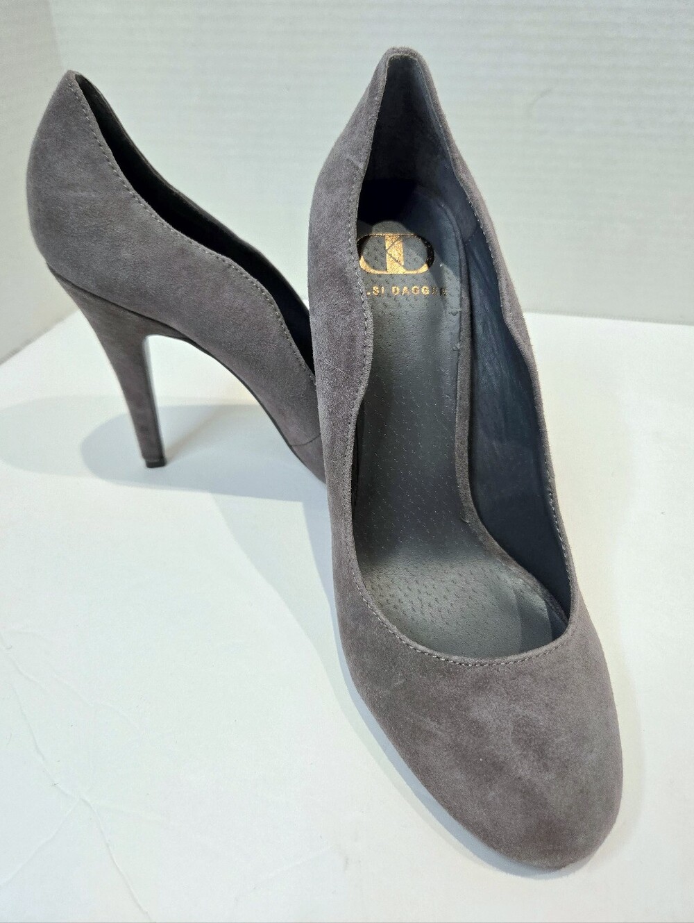 Kelsi Dagger Gray Suede Round Toe Stiletto Heels NEW